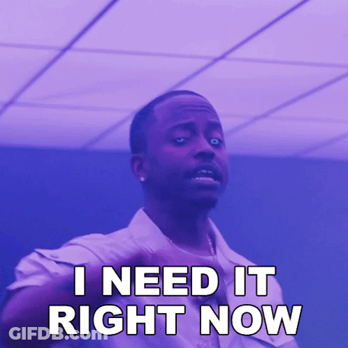 Man Saying I Need It Right Now On Purple Background GIF