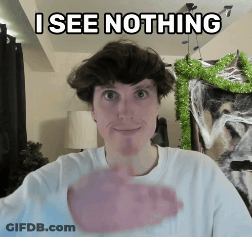 Man Saying I See Nothing Beside Cat And Christmas Tree GIF