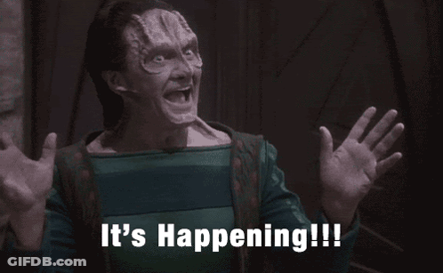 Man Saying It's Happening With Hands Up GIF