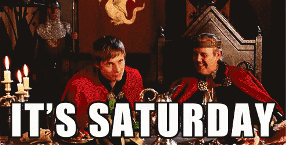 Man Saying It's Saturday Blinking Text GIF