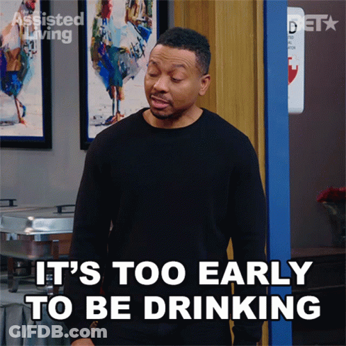 Man Saying It's Too Early To Be Drinking At Buffet GIF