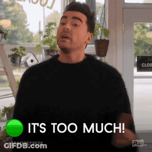 Man Saying It's Too Much In Front Of Green Circle GIF