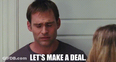 Man Saying Let's Make A Deal To Woman GIF