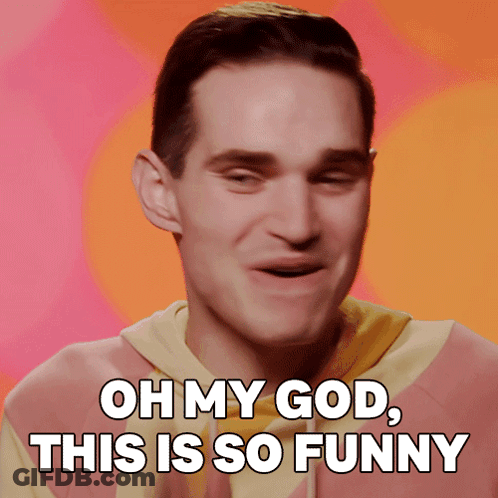 Man Saying Oh My God This Is So Funny Pink Orange Background GIF