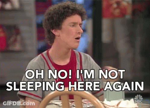 Man Saying Oh No I'm Not Sleeping Here Again GIF