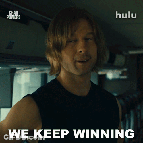 Man Saying We Keep Winning In Hulu Ad GIF