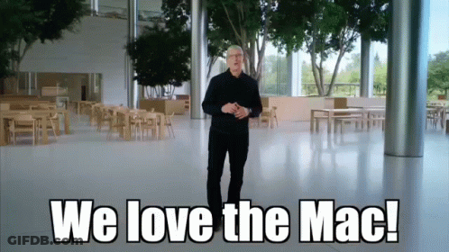 Man Saying We Love The Mac In Large Room GIF