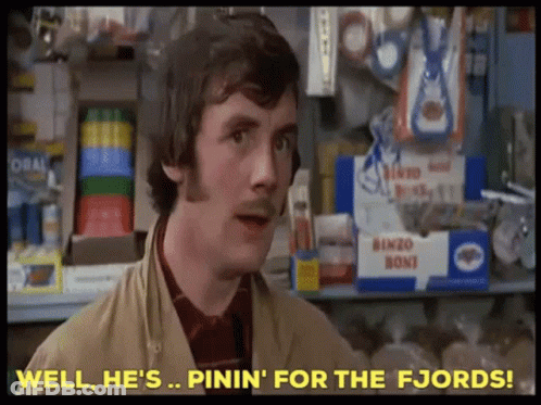 Man Saying Well He's Pinin' For The Fjords GIF