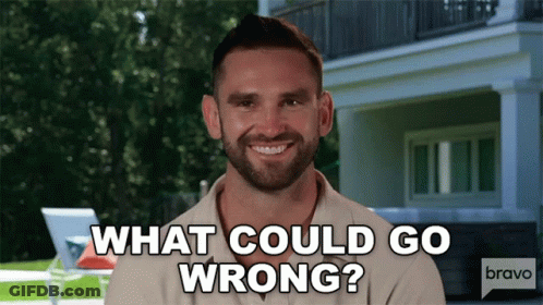 Man Saying What Could Go Wrong With Bravo Logo GIF