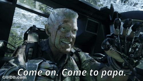 Man Says Come On Come To Papa In Front Of Broken Window GIF