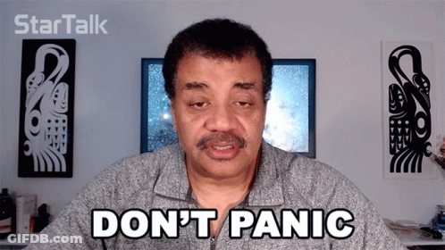 Man Says Don't Panic In Front Of Star Talk Logo GIF