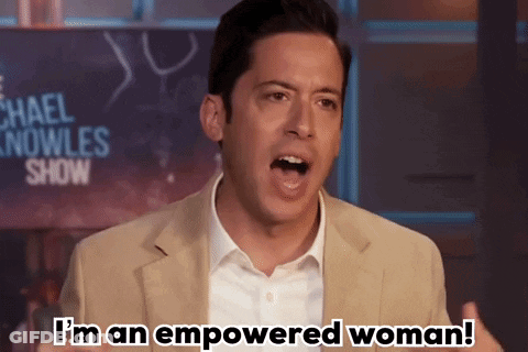 Man Says I'm An Empowered Woman In Front Of Michael Nowles Show Sign GIF