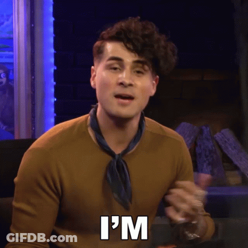 Man Says I'm In Brown Sweater And Blue Scarf GIF