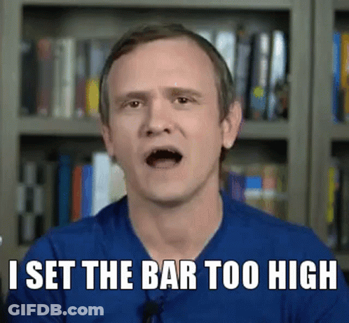 Man Says I Set The Bar Too High In Front Of Bookshelf GIF