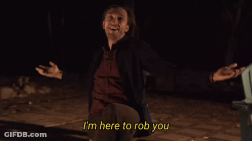 Man Says Im Here To Rob You In Yellow Letters GIF