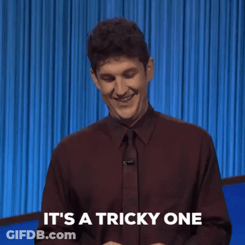 Man Says It's A Tricky One On Blue Background GIF