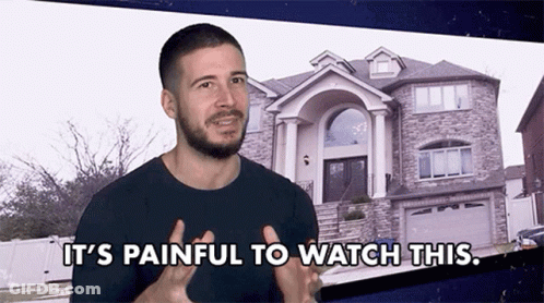 Man Says It's Painful To Watch In Front Of Stone House GIF