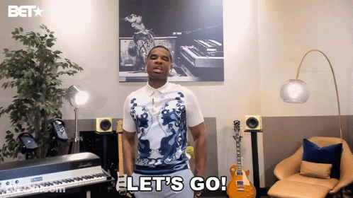 Man Says Let's Go In Front Of Piano And Guitar GIF