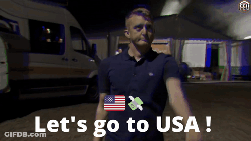 Man Says Let's Go To USA White Van GIF