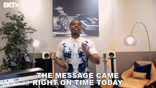Man Says Message Came Right On Time In Front Of Keyboard GIF
