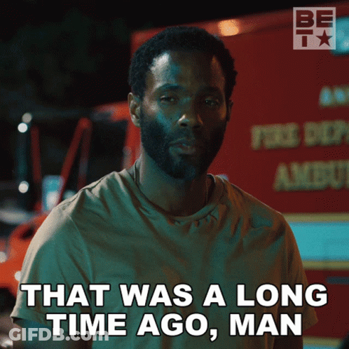 Man Says That Was A Long Time Ago Man In Front Of Fire Truck GIF