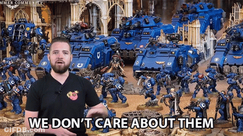 Man Says We Don't Care With Miniature Soldiers GIF