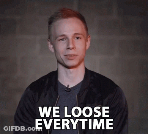 Man Says We Loose Everytime In Front Of Dark Background GIF