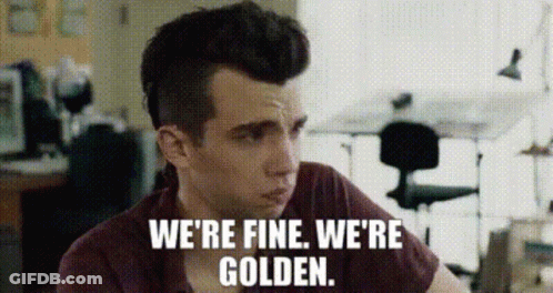 Man Says We're Fine We're Golden At Desk GIF