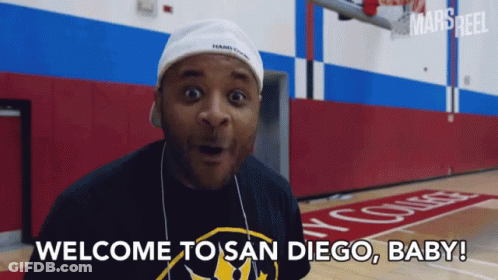 Man Says Welcome To San Diego Baby In Basketball Court GIF