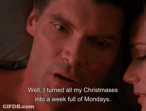 Man Says Well I Turned All My Christmases Into A Week Full Of Mondays To Woman GIF