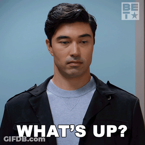 Man Says What's Up On Blue Background GIF