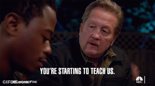 Man Says You're Starting To Teach Us Next To Another Man GIF