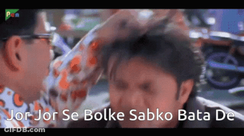 Man Scratching Another Man's Head Saying Jor Jor Se Bolke Sabko Bata De GIF