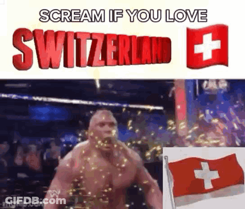 Man Screaming If You Love Switzerland Holding Flag GIF