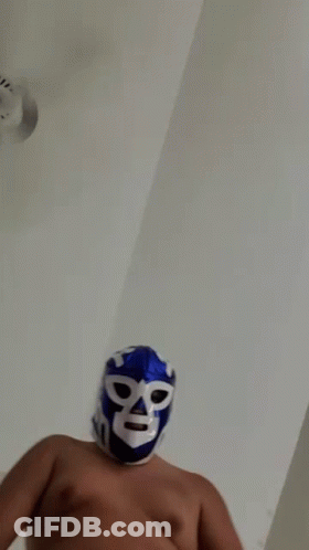 Man Shirtless Wearing Blue And White Mask GIF