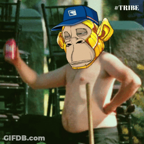 Man Shirtless With Monkey Mask And Tribe Text GIF