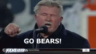 Man Shouting Into Microphone Saying Go Bears GIF