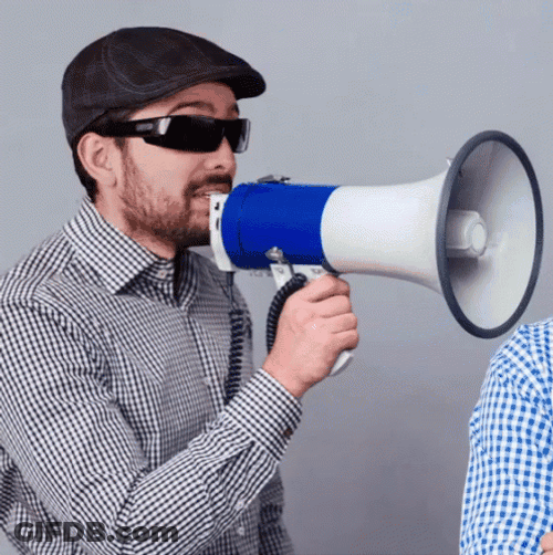 Man Shouts Hey In Megaphone GIF