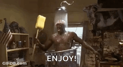 Man Showering Holding Sponge GIF