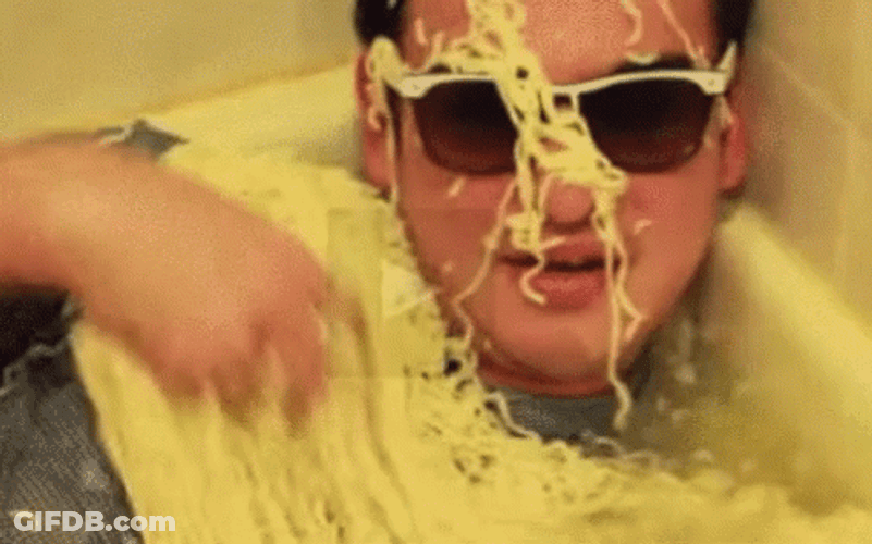 Man Showers With Noodle GIF