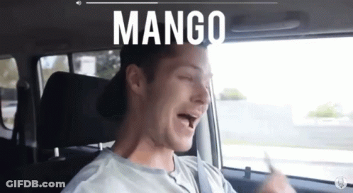 Man Singing In Car With Mango On Screen GIF