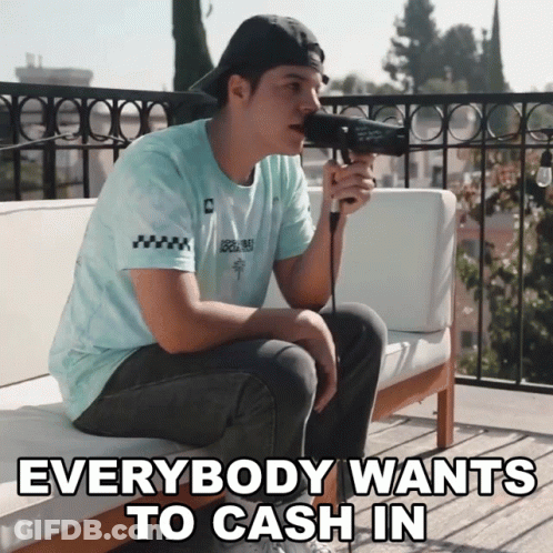 Man Singing Into Microphone Everybody Wants To Cash In GIF