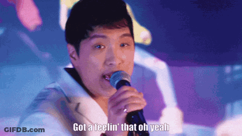 Man Singing Into Microphone Got A Feelin That Oh Yeah GIF