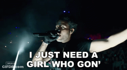 Man Singing Into Microphone Saying I Just Need A Girl Who Gon GIF