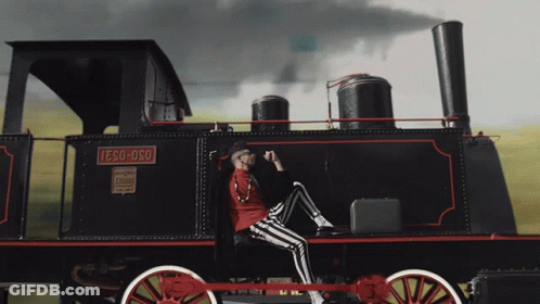 Man Sits On Front Of Train Saying Eso-Oso GIF