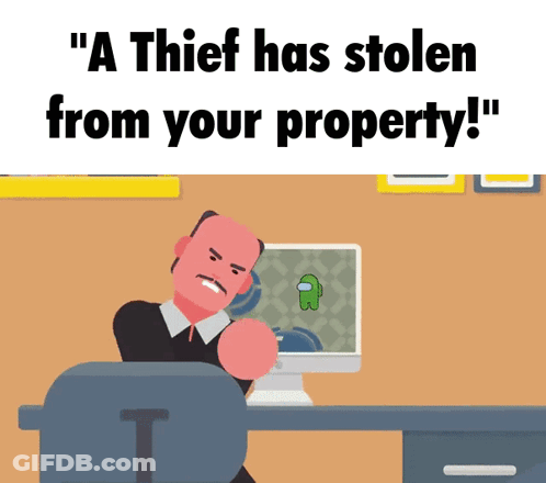 Man Sitting At Computer A Thief Has Stolen From Your Property GIF