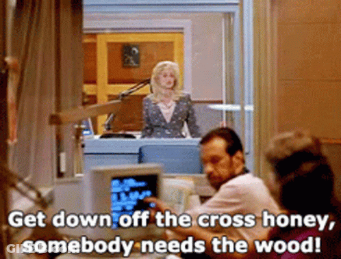 Man Sitting At Computer Get Down Off The Cross Honey Somebody Needs The Wood GIF