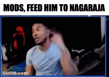 Man Sitting At Computer Saying Mods Feed Him To Nagaraja GIF