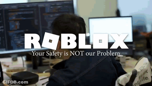 Man Sitting At Computer With Roblox Logo GIF