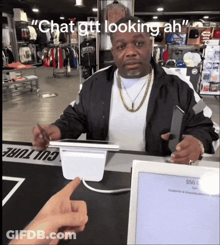 Man Sitting At Counter Chat Gtt Looking Ah GIF